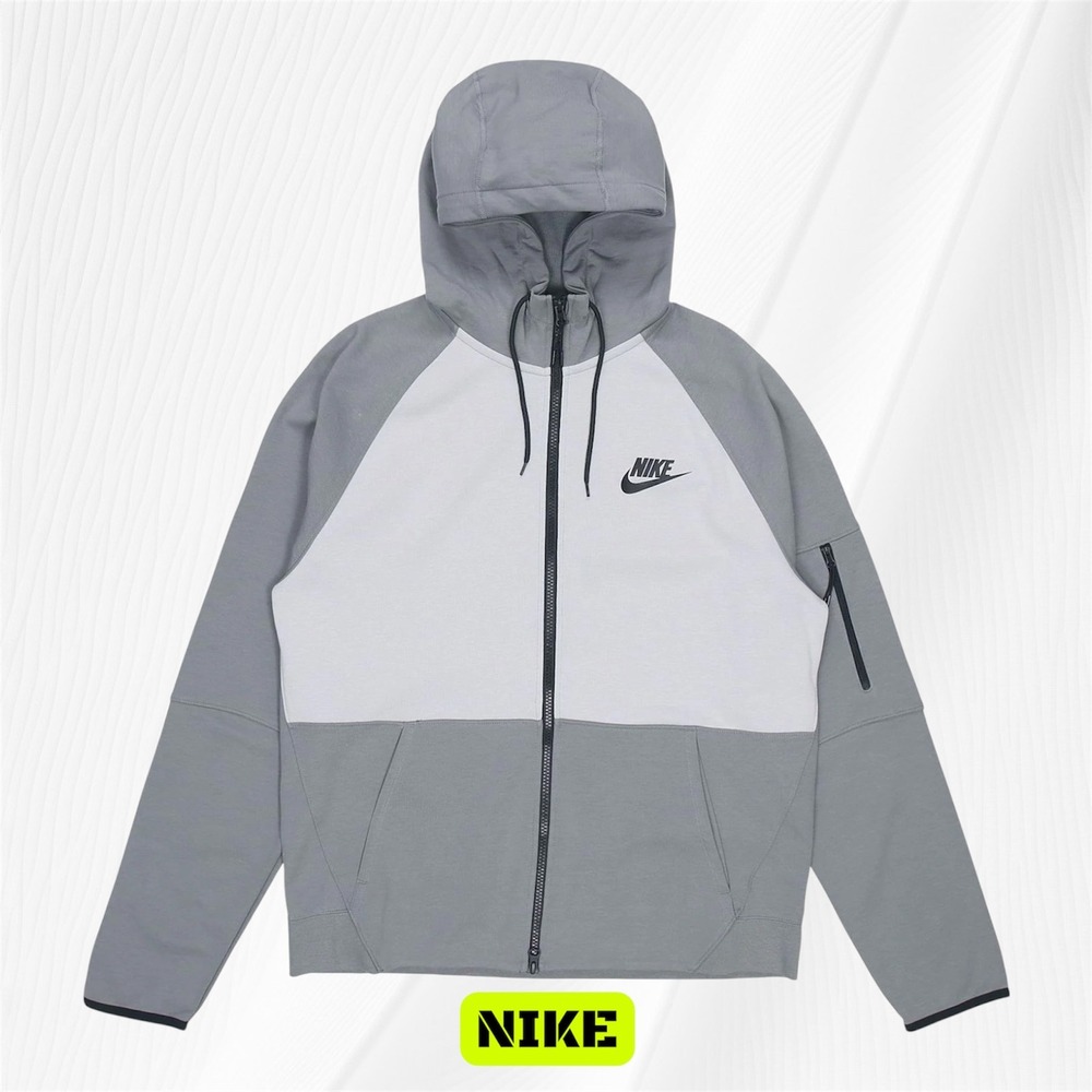 Nike Tech Fleece Full Zip Hoodie Jacket Gray White Mens Size L